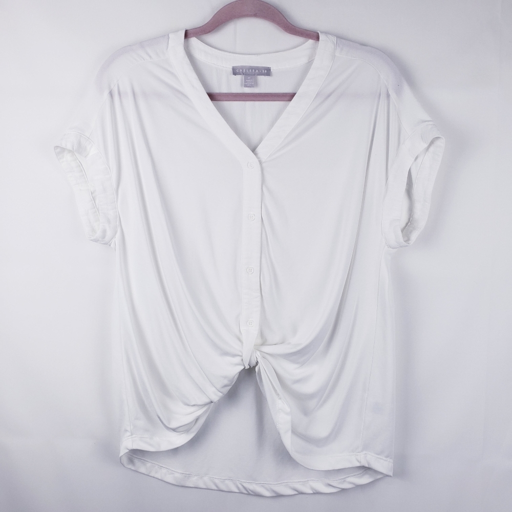 Chelsea28 Womens Blouse White Button Front Twist XS